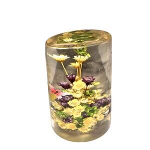 VNTG Dried Flowers Acrylic Paper Weight 3" Figurine Resin Lucite Butterfly